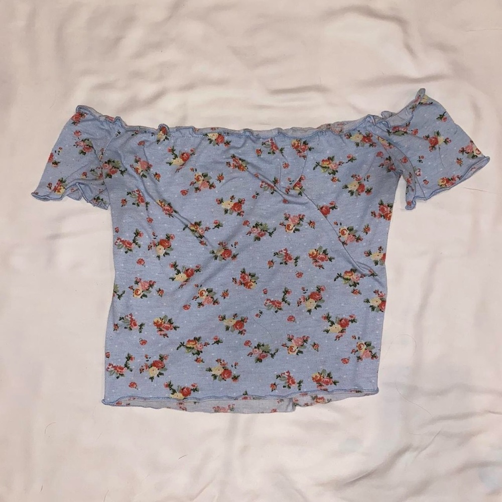 floral blue off the shoulder top